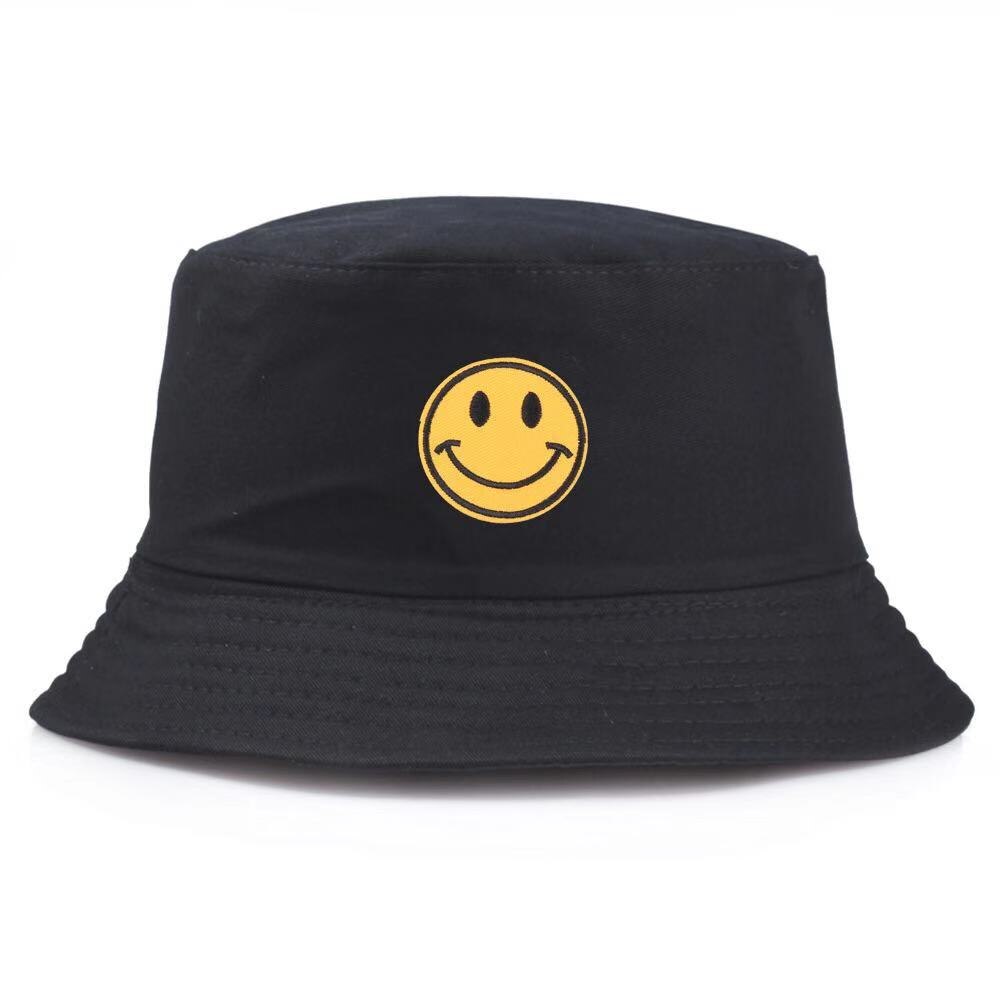 Chapeau de pêche pour hommes et femmes, style pop, bob, coiffure de pêche, couleur noire solide, protection solaire, style Hip Hop, panama: smile face