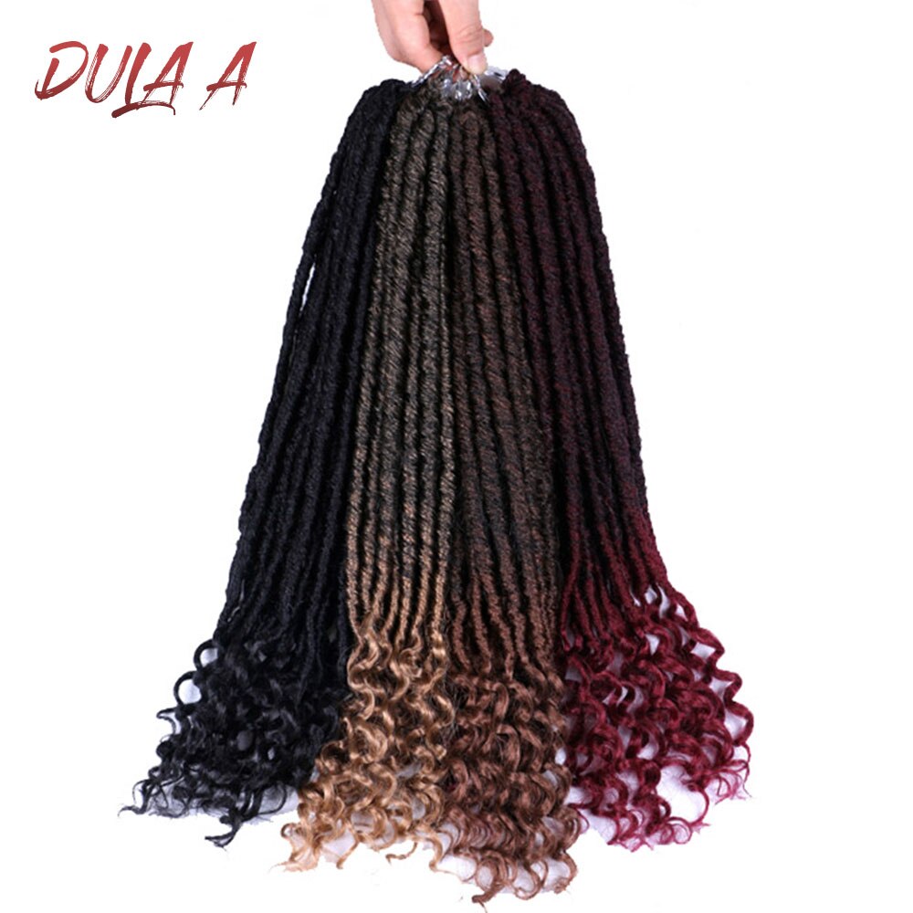 Dula A 20" Goddess Straight Faux Locs with Curly Ends 24Strands/pack Color Soft Black Synthetic Crochet Braids Hair Extensions