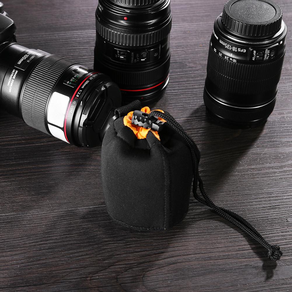 Pochette d'objectif d'appareil photo en néoprène souple et étanche, 1 pièce, étui à cordon pour protection d'objectif d'appareil photo DSLR, accessoires d'appareil photo