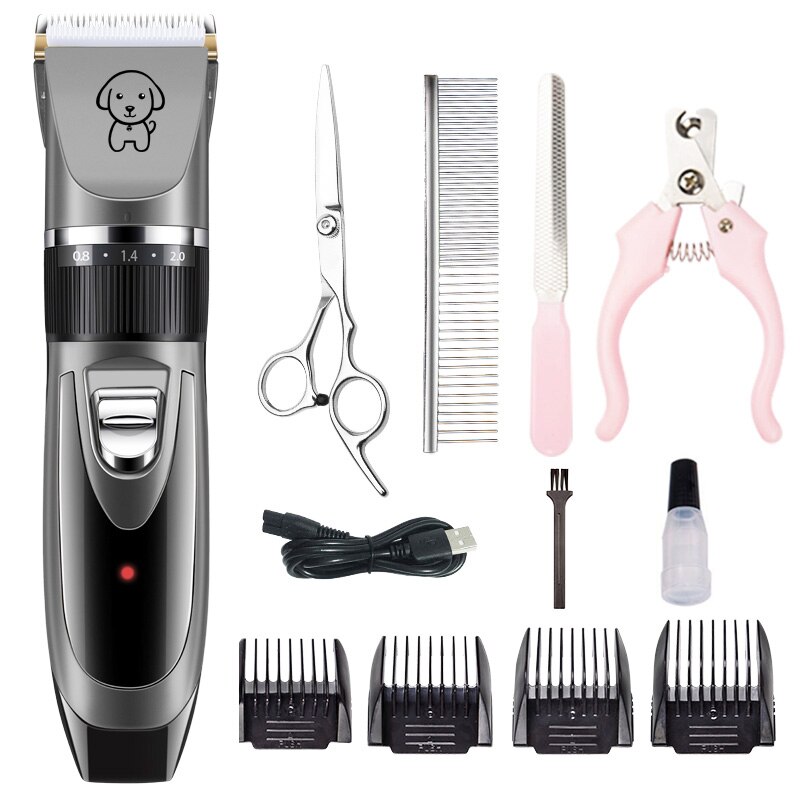 Rechargeable Pet Dog Hair Trimmer Cat Animal Hair Clipper Low Noise Hair Remover Remover Grooming Sets Tools(K8/K5): K8-KIT3-GRAY