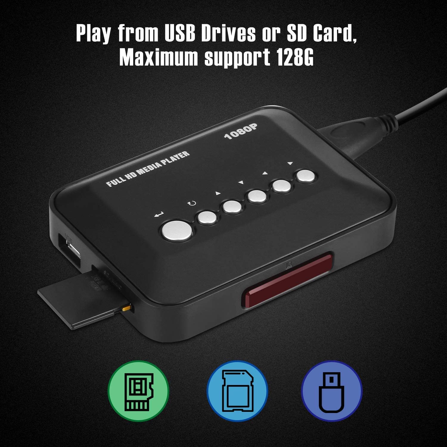 1080P FULL HD Media Player Multimedia TV Player with HDMI / YPbPr / AV Output, USB/SD Ports with Remote Control for MP3 AVI RMV