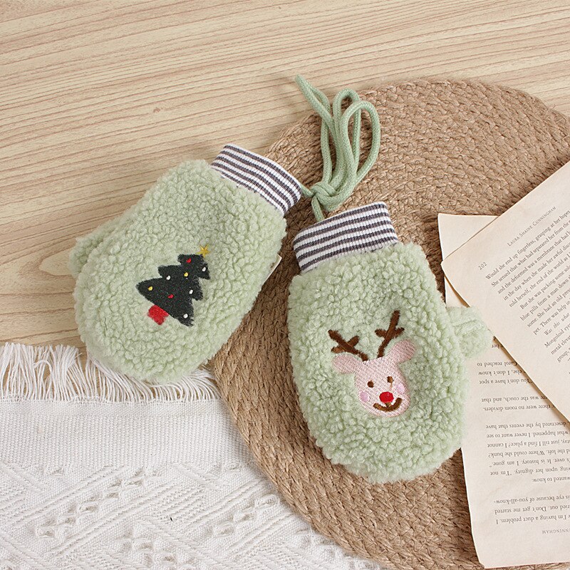Macaron kleur kerst wind kinderhandschoenen winter fluweel kerstboom cartoon hert babymeisje halter handschoenen 2-6t