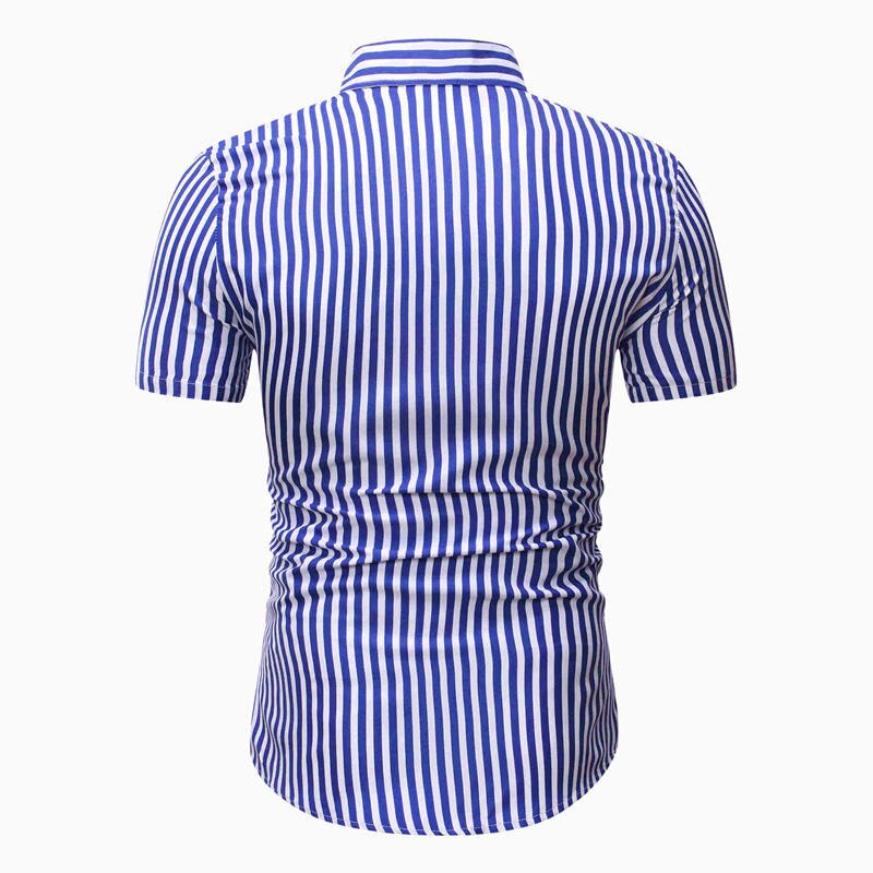 Casual skjorta herr randigt tryck slim fit topp manliga festklänning kortärmade skjortor sommar