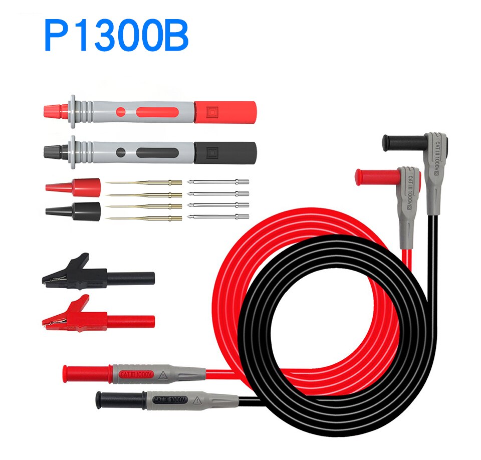 Cleqee  p1300 serie multimeter testledninger sæt 4mm bananstik kabler krokodille test krog clip probes spade stik bilværktøj: P1300b