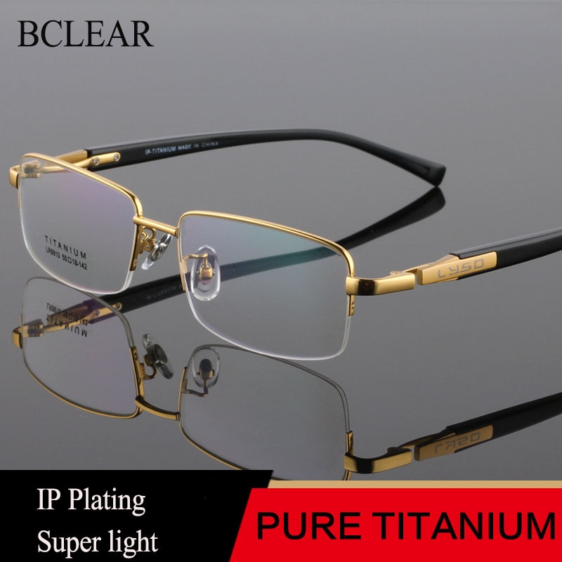 Bclear menn pure titan briller innfatning acetat tinning ben gull sølv business luksus brilleinnfatning briller