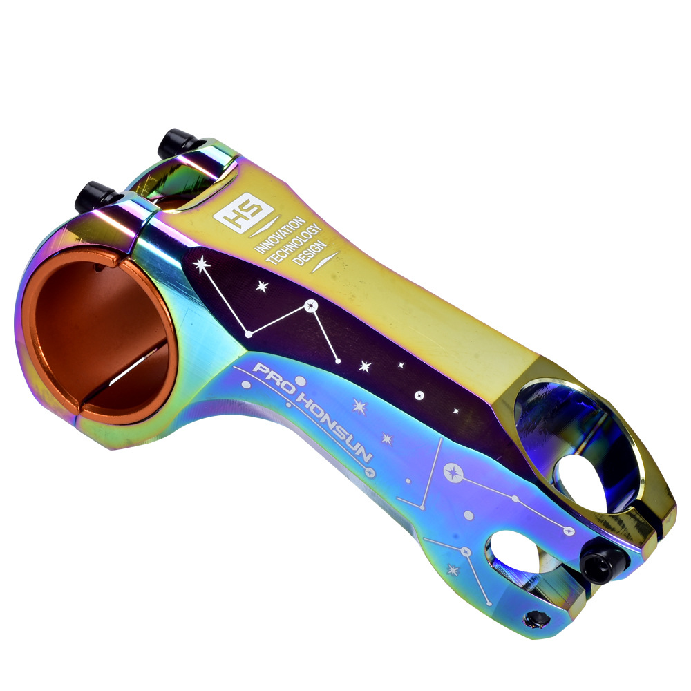 Bunte MTB Vorbau 90mm Aluminium XC Behälter DH Berg Rennrad Vorbau-17 Grad Gabelschaft Fahrrad 31.8/35mm Lenker Regenbogen Stengel
