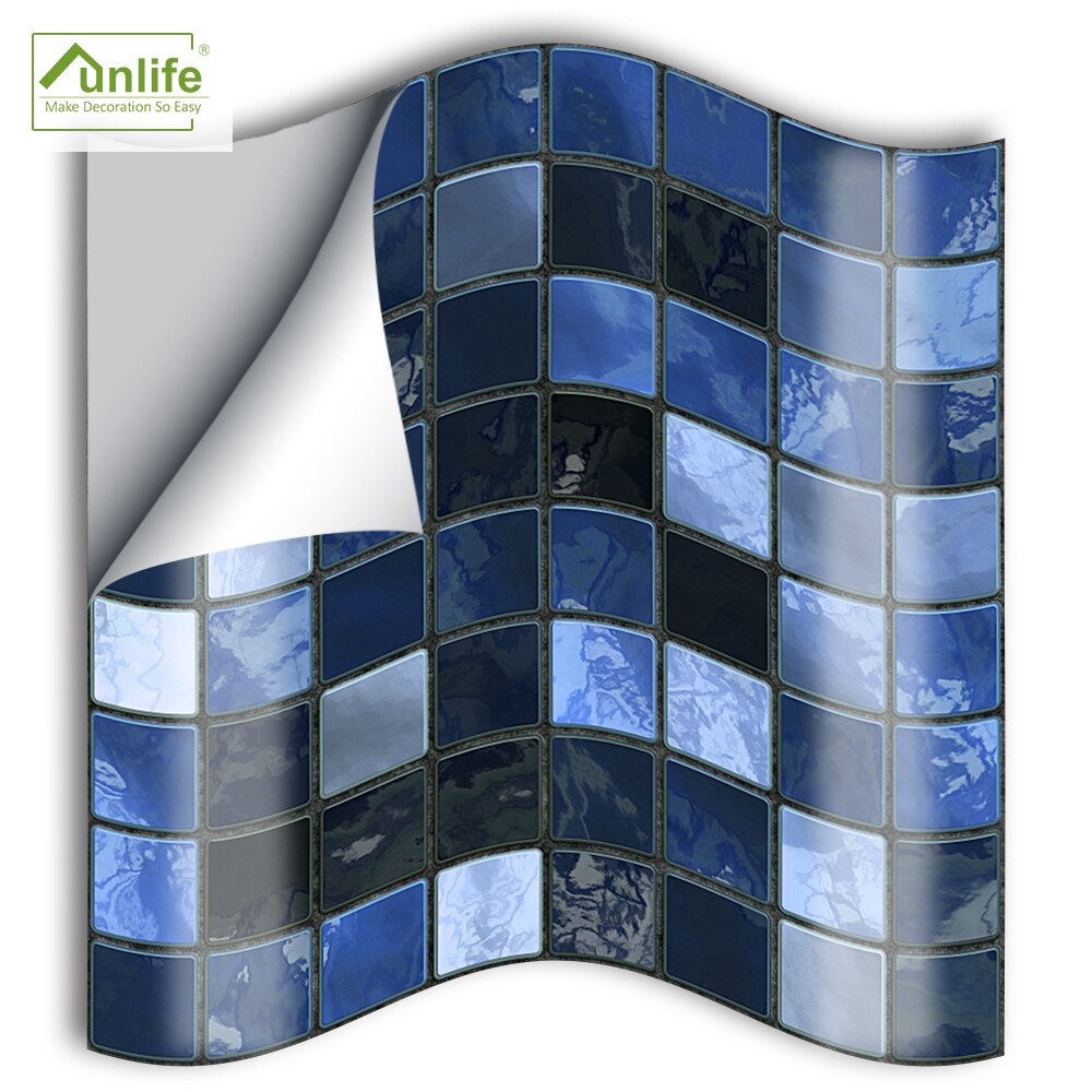 Funlife® Blue Mosaic Wall Sticker Easy to Clean Oil Proof DIY Waterproof Self-Adhesive Tile Sticker for Kitchen Backsplash Floor: 15x15cmx25pcs0.5sqm