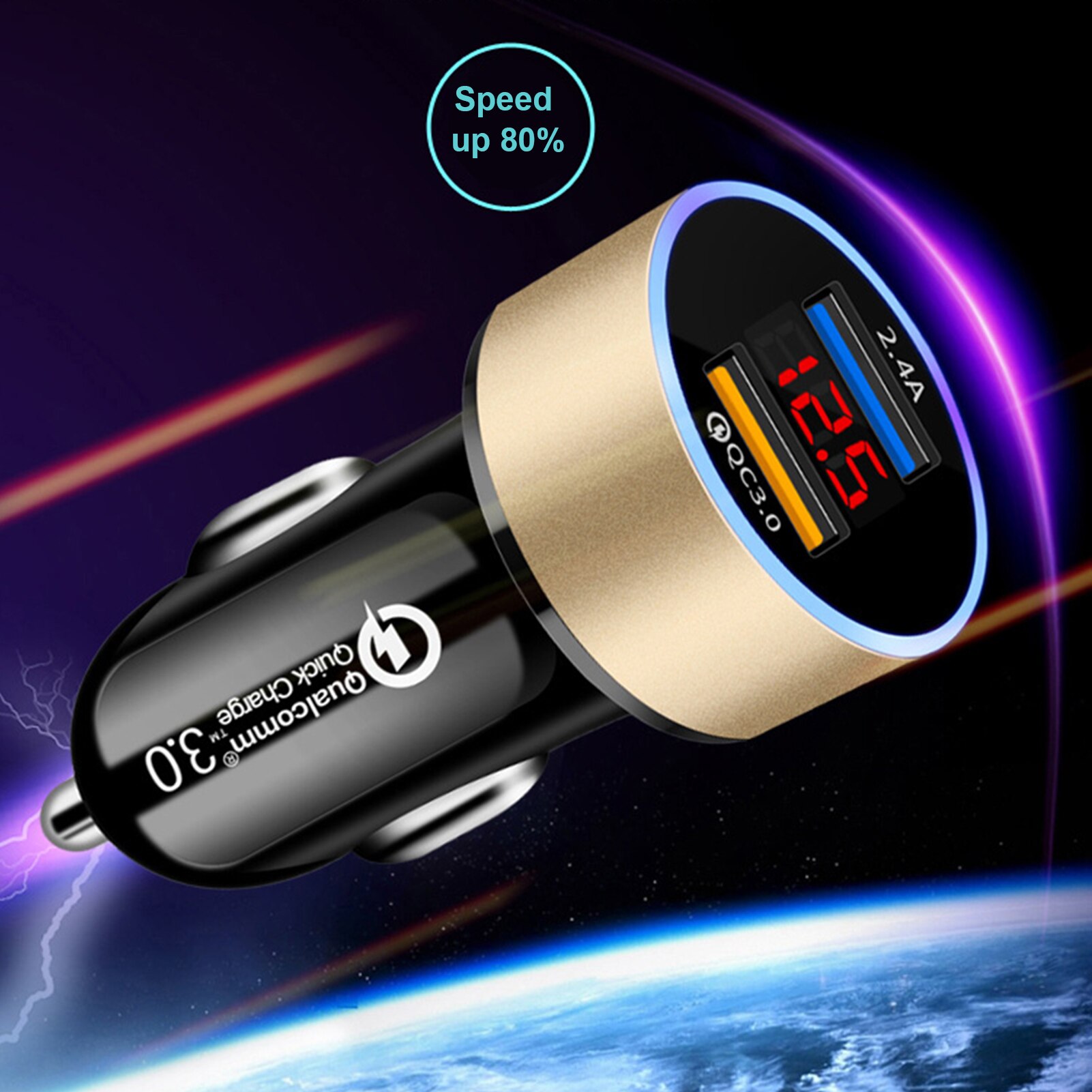 Universell billader Dobbel usb digital skjerm 5 vqc 3.0+2.4 acar laderadapter biltilbehør interiør til iphone  xr 11