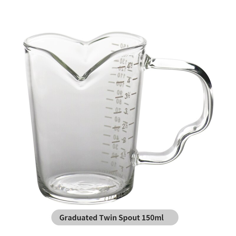 3oz/70ml Double Wall Insulated Espresso Measuring Glass Cup Mugs Shot Glass Milk Frothing Pitcher by Barista Basics with 2 Spout: Graduated 150ml
