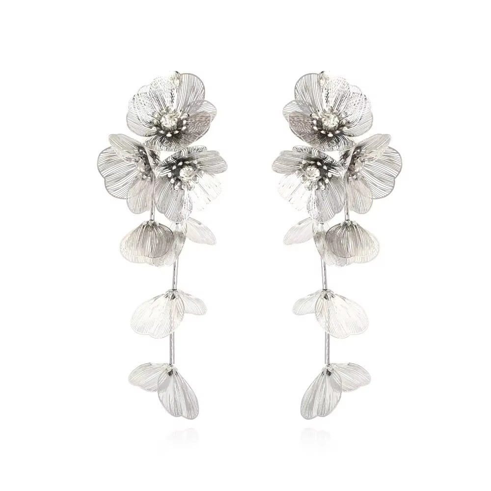 Vedawas boucles d'oreilles fleur, bohême Maxi tissu 3D fleur charme couche grand tissu fait à la main clou Floral femmes boucle d'oreille bijoux de mariage: Couleur or