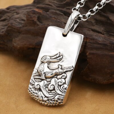 Handmade 100% 925 Sterling Silver the Chinese 12 Animal Pendant the Chinese Zodiac Pendant Good Luck Animal Amulet Pendant: Rabbit