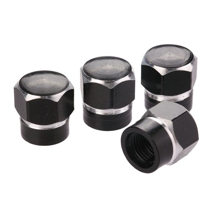 4 stuks aluminium auto wiel band ventieldopjes stofhoezen auto motorfiets luchtdichte ventieldopjes fiets styling zeshoek: Zwart