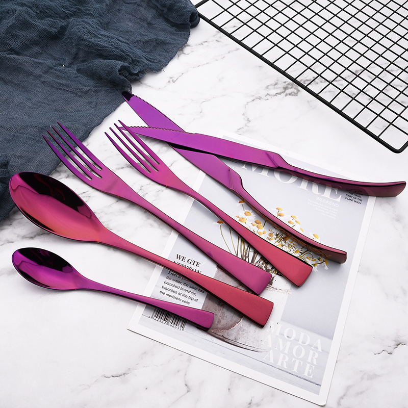 Purple 18/10 Stainless Steel Tableware Cutlery Set Flatware Knife Fork Coffee Spoon Dinnerware Set Party Kitchen Silverware Set