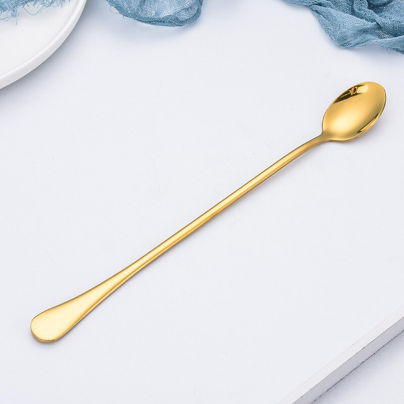 9-Inch Long Handle Iced Tea Spoon, Coffee Spoon, Ice Cream Spoon, Stainless Steel Cocktail Stirring Spoons: Gold