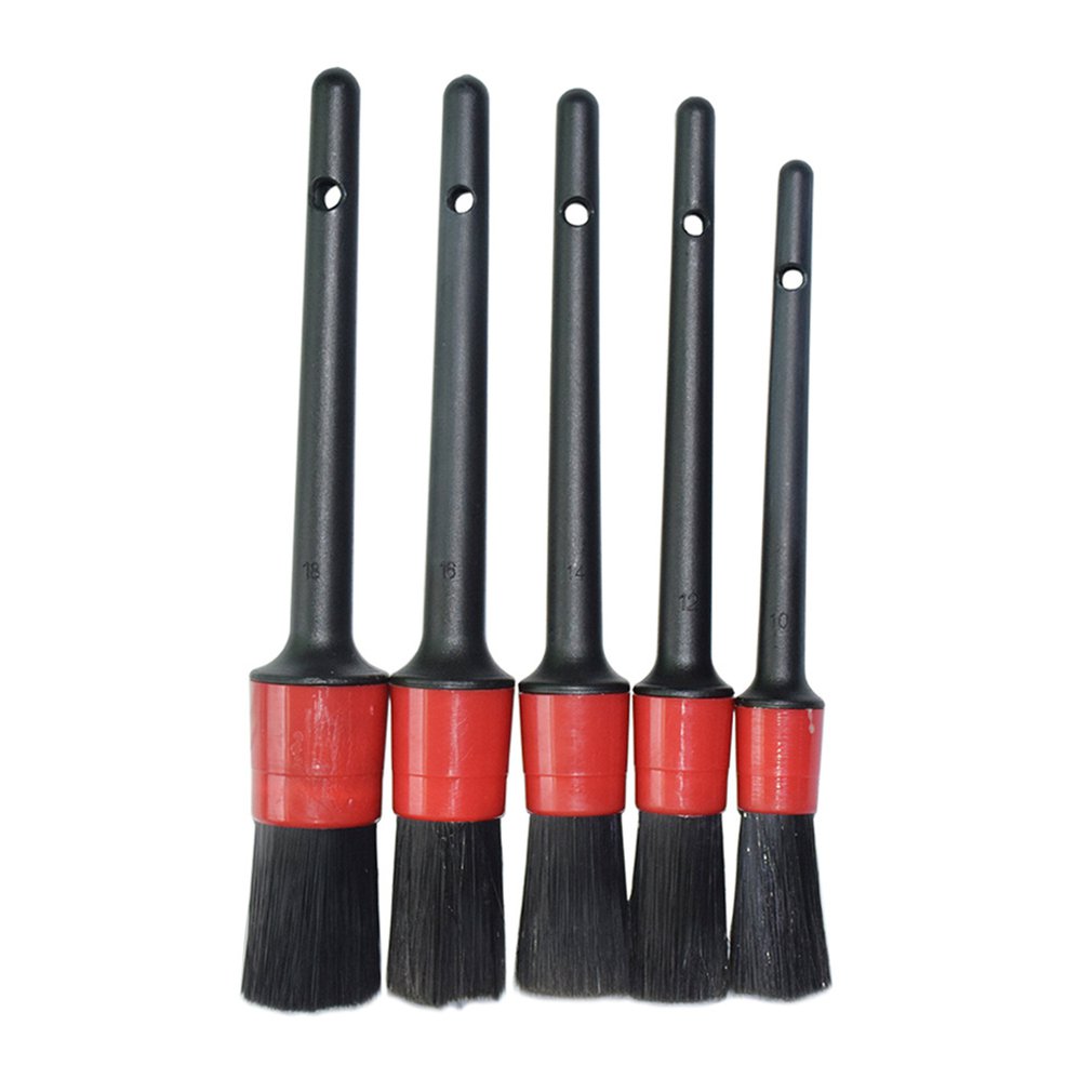 5PCS Multi-Functional Car Detailing Brushes Car Wash Slit Brush Clean Seat Detail Brush Natural Boar Hair Brushes