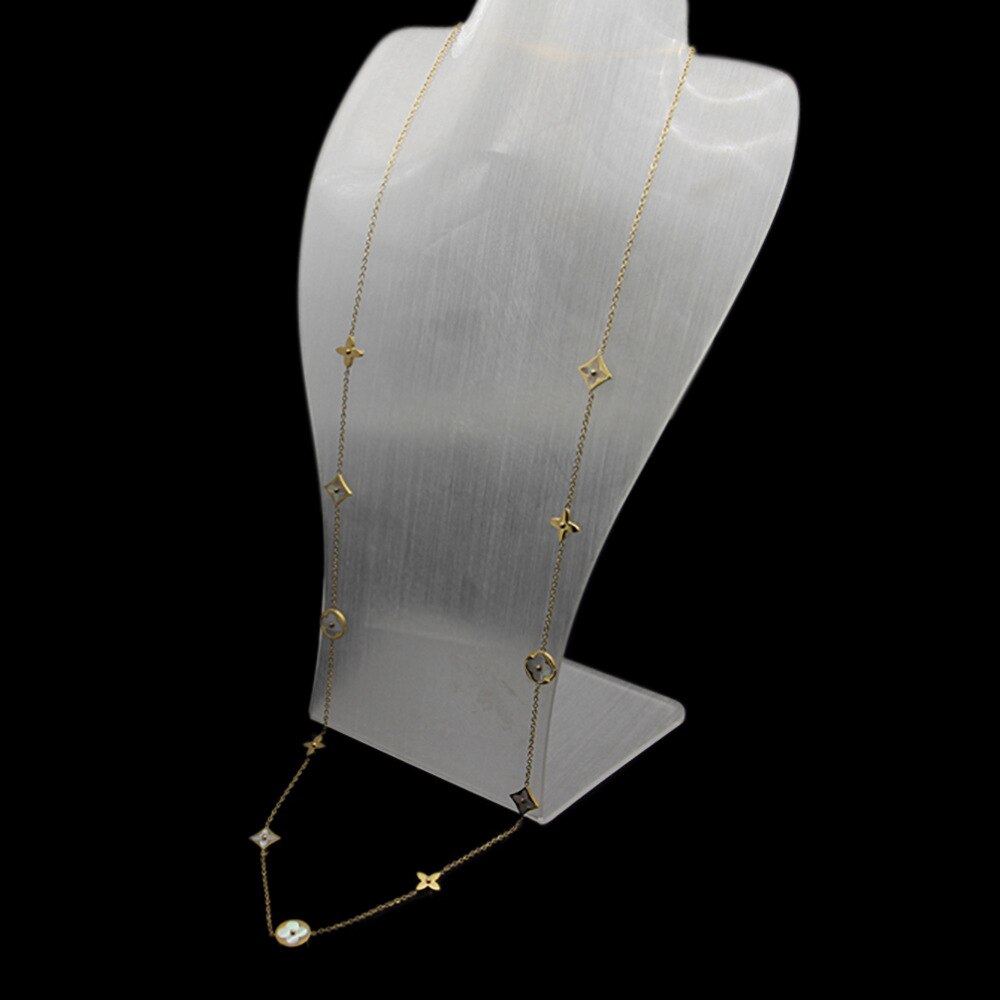 collar de acero de titanio Concha Blanca Flor de cuatro hojas suéter largo cadena collar once collar largo con flor