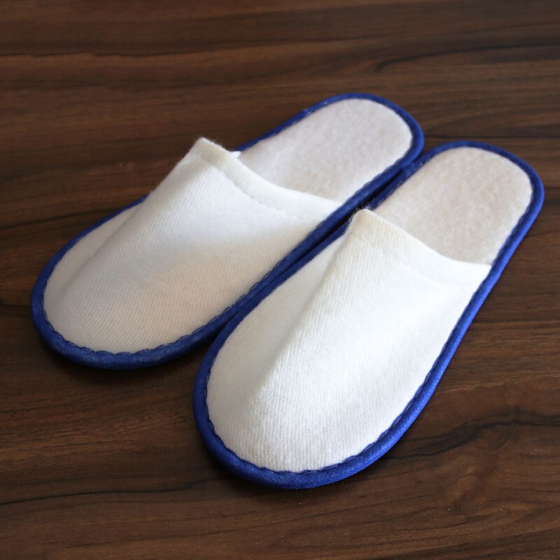 Disposable Slippers Spa Hotel Guest Slippers Open Toe Towel Indoor Disposable Slippers: Blue