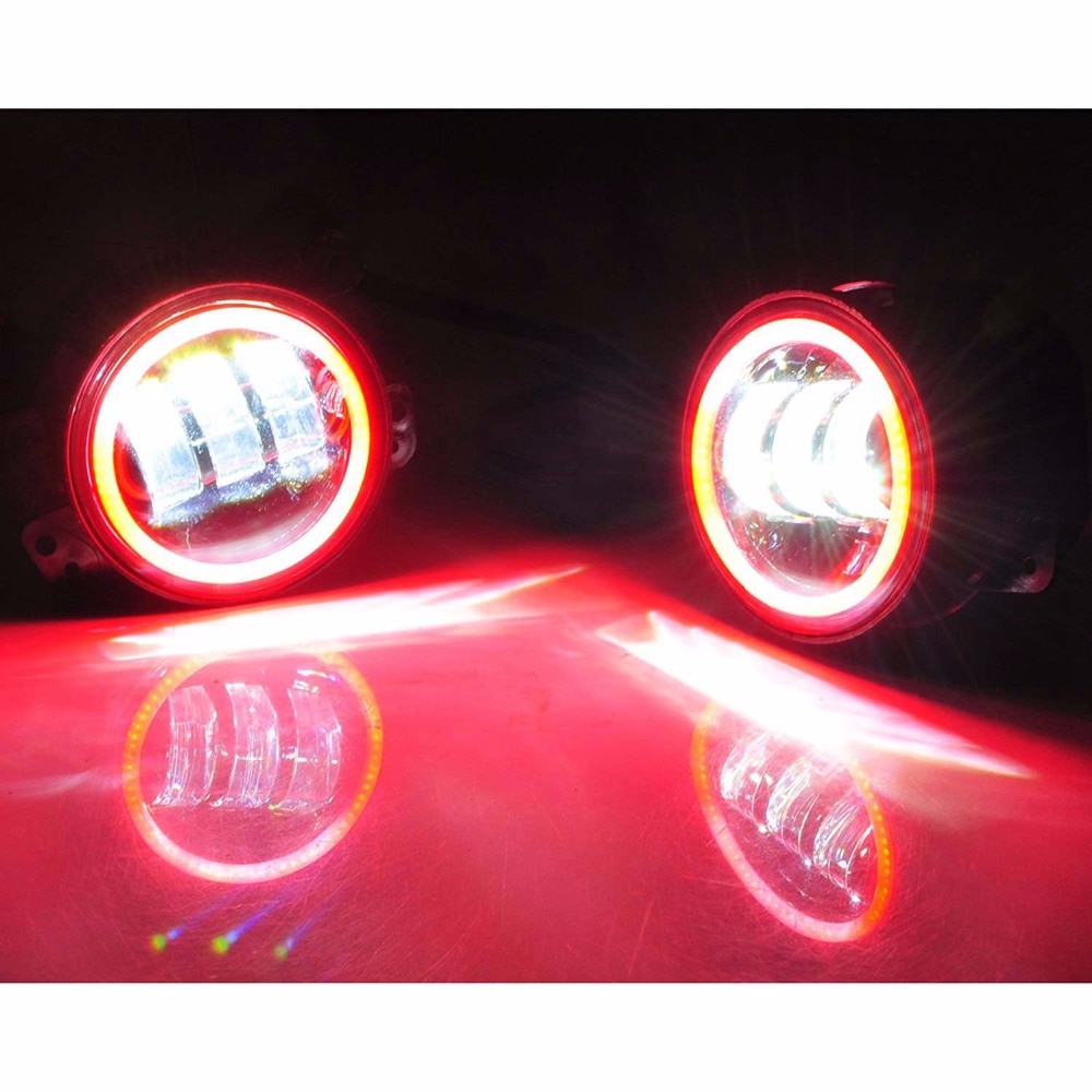 2PCS 4Inch Round Led Fog Lights 30W 6000K White Halo Ring DRL Off Road Fog Lamps For Jeep Wrangler JK TJ LJ Dodge Journey