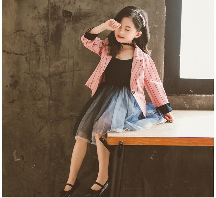 Nueva Ola ropa para niños niñas Bebé Ropa de primavera y otoño niñas traje pequeño falda de malla de color sólido dos- traje de pieza
