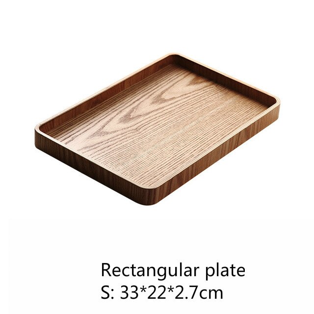 Trä rund/oval/rektangulär serveringsbricka trä tallrik te maträtt dryck tallrik mattallrik middag nötbiff frukt mellanmålsbricka: 15