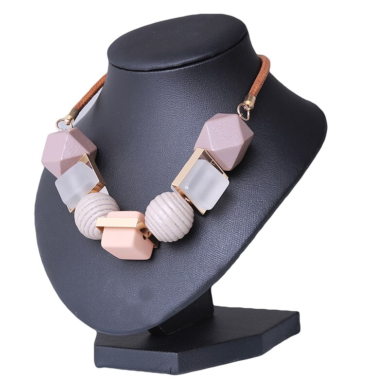 Vrouwen Kralen Ketting Sieraden Verklaring Ketting Massive Hout Kettingen Kralen Hangers Geometrische Ketting Vrouwen Sieraden: pink