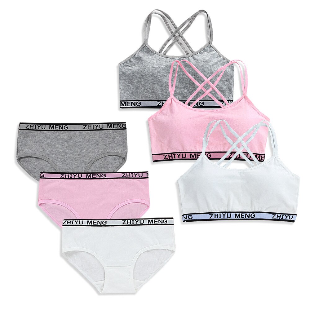 Young Girls Underwear Set Teenage Clothes Sport Training Bra Girls Bra and Panties Sets 8-16Y Sport Bra Set