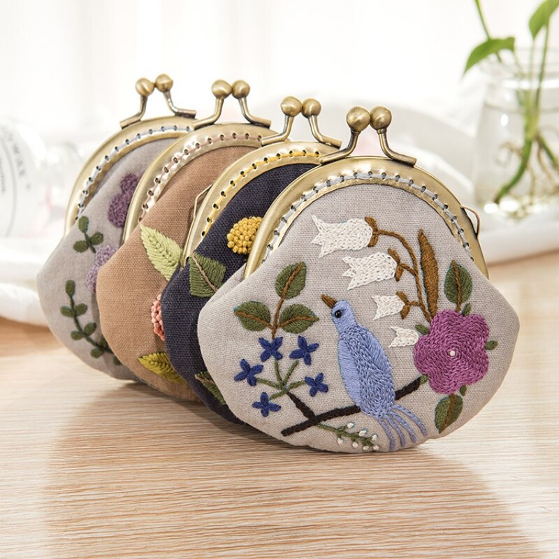 Handwork Crafts DIY Embroidery Coin Purse Cloth Material Package Embroidery Kit Flower Alone Handmade Cross Stitch kit