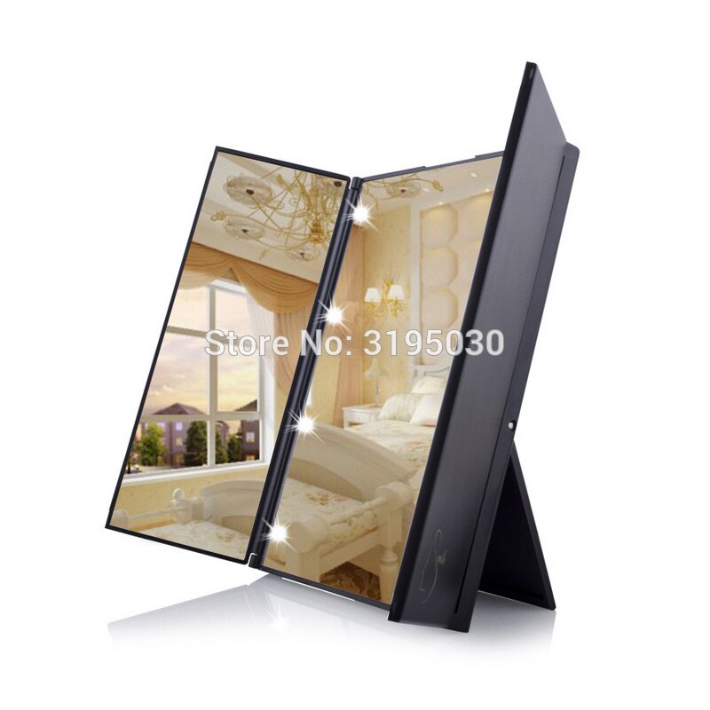 1PC Tri Foldable Adjustable Portable 8 LEDs Lighted Luminous Touch Screen Makeup Tabletop Stand Smart Mirror