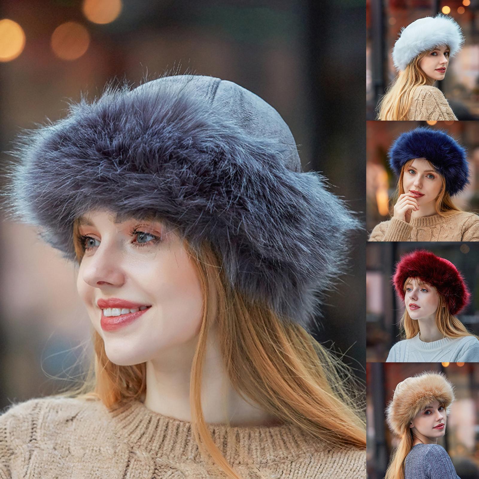 Women&#39;s Winter Fur Hat Dome Mongolian Hat Mongolian Men Women Winter Faux Fur Suede Fluffy Beanie Warm Thick Hat Snow Cap