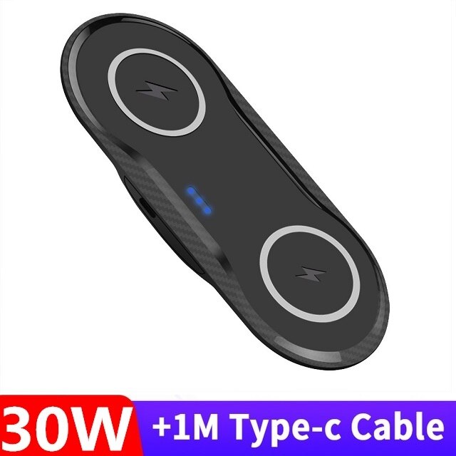 Fdgao 30W Dual Seat Qi Draadloze Oplader Voor Samsung S10 S20 USB-C 2 In 1 Snel Opladen Pad Voor iphone 11 Xs Xr X 8 Airpods Pro: Double 15W Black