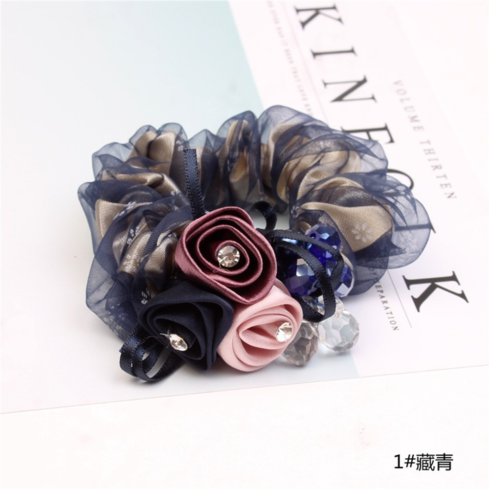 coreana, cuerda para el cabello con perlas, banda para el cabello con flores rosas, lazos para el cabello con diamantes de imitación, banda de goma, joyería para el cabello, accesorios para el cabello para mujer: Azul cielo