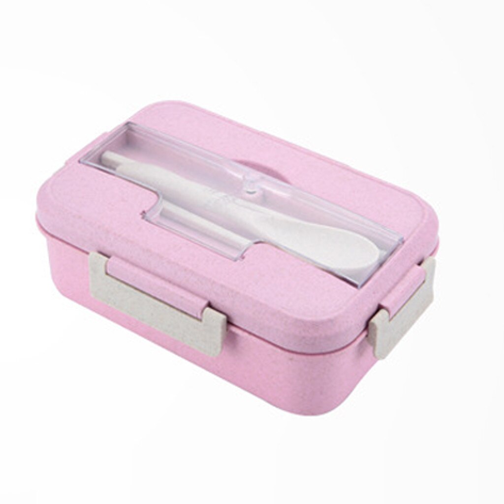 Draagbare Gezonde Materiaal Lunchbox 3 Layer Tarwe Stro Bento Dozen Magnetron Servies Voedsel Opslag Container #15: Pink 