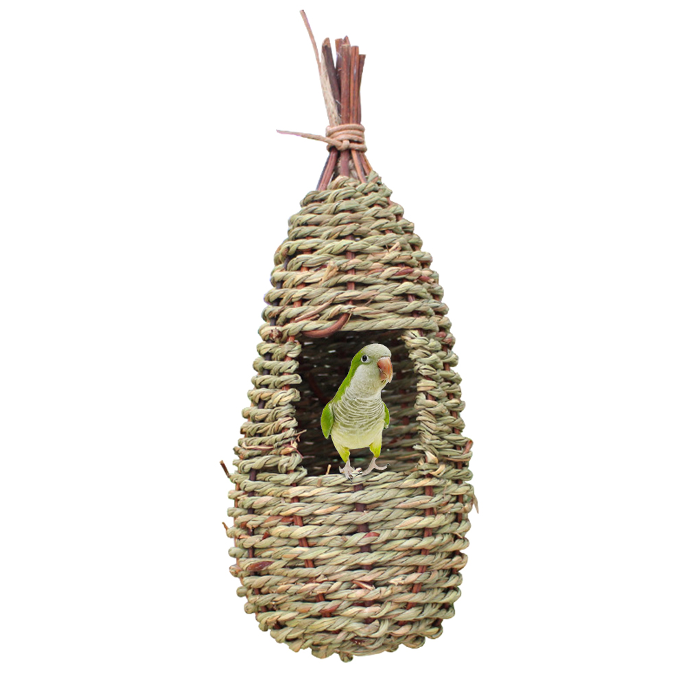 grzędowanie koliber klatka DIY ciepły domek dla ptaków zagnieżdżanie Wykonany ręcznie trawa ogród wróbel odkryty schronienie rękodzieło Dom wiszące