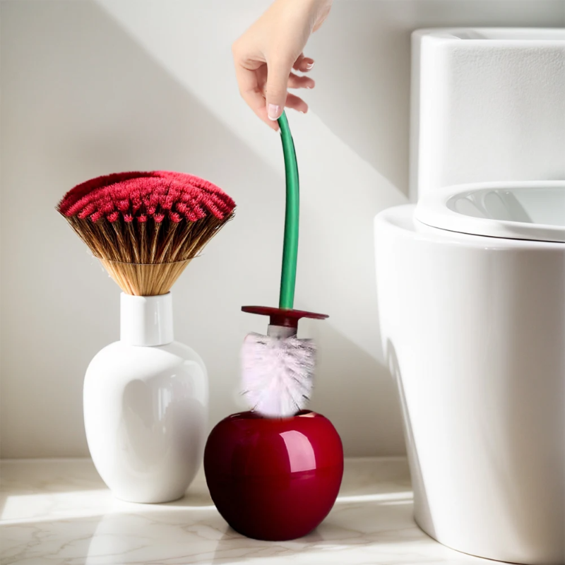 Cherry Shaped Toilet Brush Set Long Handle for Bathroom Corner Cleaning Replaceable Nylon Soft Bristle Accessories
