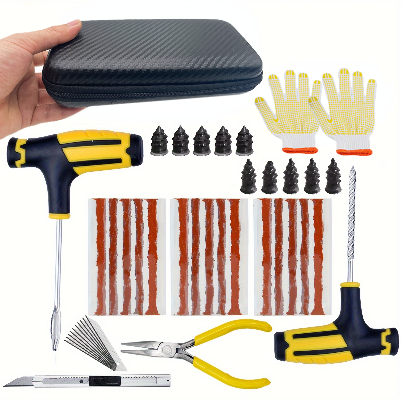 ZFOUEK Car Tire Repair Kit Puncture Plug Tools Tyre Puncture Emergency for Tire Strips Stirring Glue Repair Tool Kit: WHITE