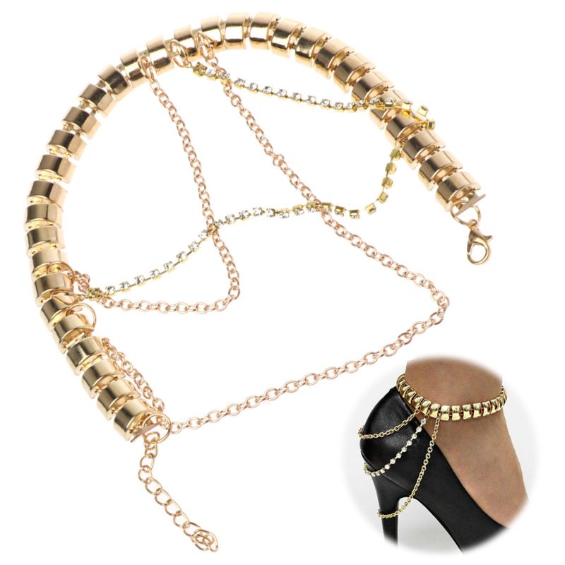 Tobillera de cadena de tacón alto para mujer, adorno de diamantes de imitación, Accesorios de boda nupciales colgante multicapa