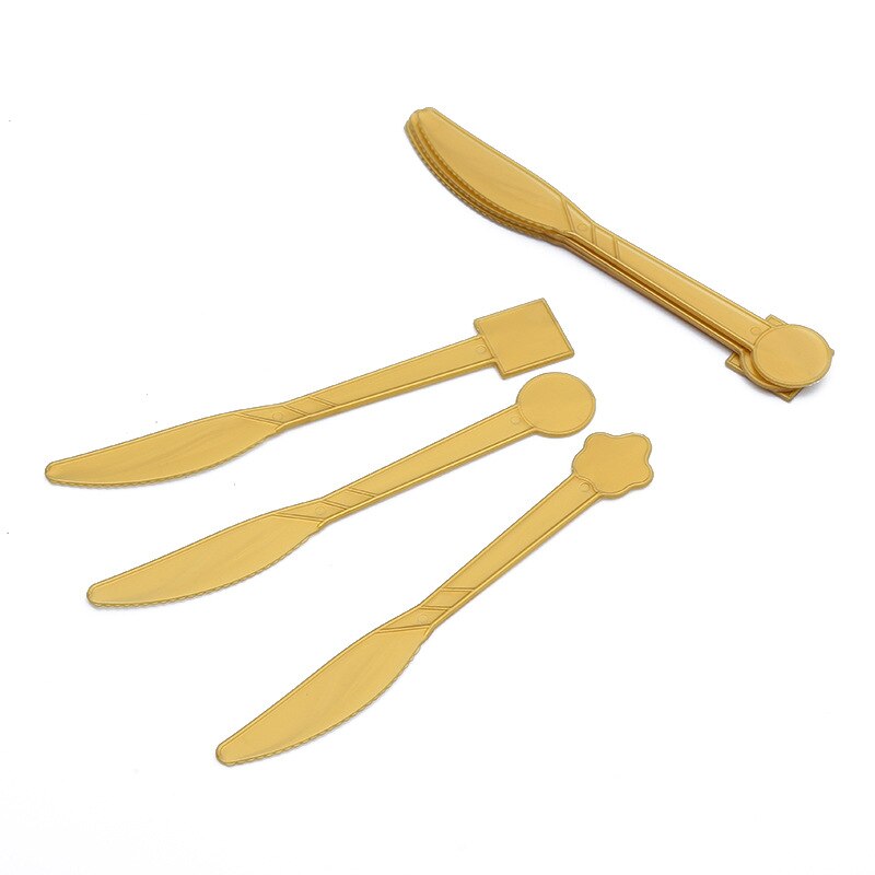 White Gold Dot Plates Cups Napkins Disposable Tableware for Happy Birthday Party Supplies Wedding Baby Shower Party Decoration: Knife 10pcs