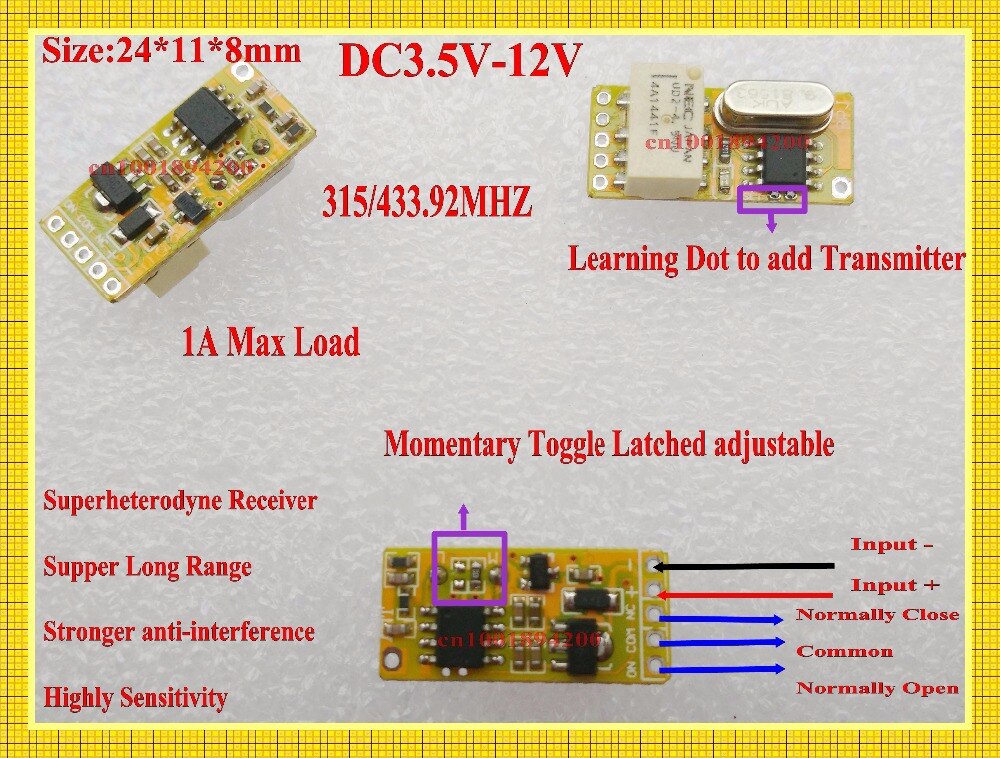 DC3V 3,6 V 3,7 V 5V 6V 7,4 V 9V 12V Mini relé interruptor inalámbrico Control remoto de potencia LED controlador de lámpara transmisor receptor Micro