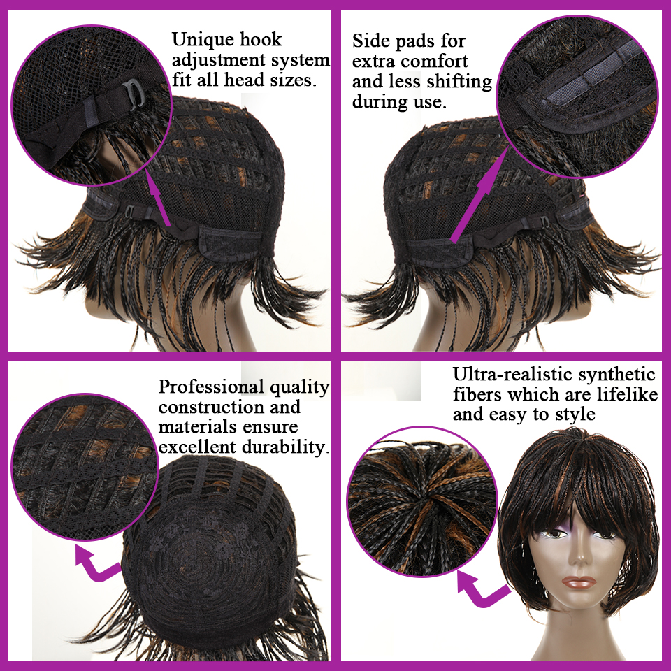 Feibin perruques tressées court Afro torsion synthétique tressage cheveux perruque B195