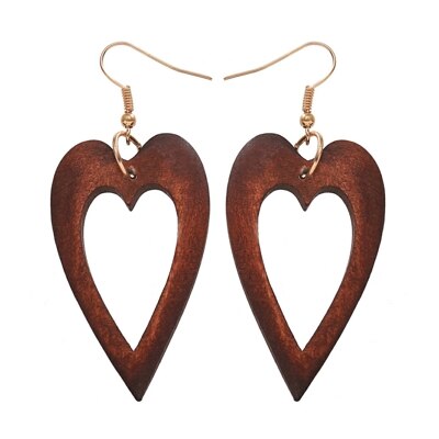YULUCH-pendientes de madera con forma de corazón para mujer, aretes colgantes, hechos a mano, para: brown