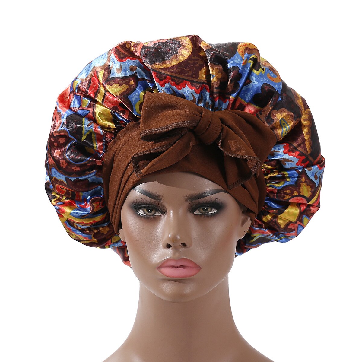 Extra Large Satin Bonnet Long Tail African Style Print Bonnets for Women Shower Cap Womans Hats Hair Bonnet for Sleeping: GRAY