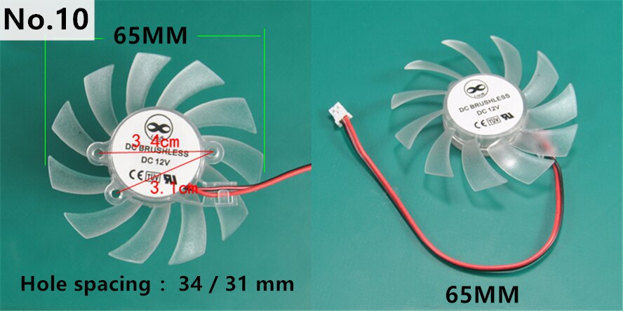 Ventilador VGA de 35MM, 45MM, 55MM, 65MM, 75MM de diámetro, 25MM, 26MM, 42MM, con muchos agujeros, espaciado DC12V, hoja de ventilador de 2 pines: 65MM  31 34MM