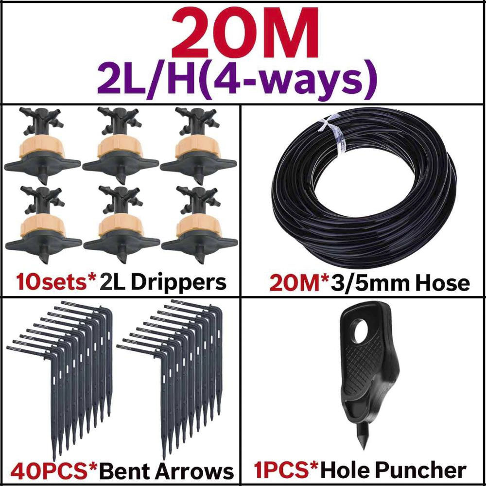 10m/20m/40m sets 4- manieren druppelpijl irrigatie zender druppelaar sproeier irrigatie bewateringssysteem potplanten bloemen: 20m 2l- set