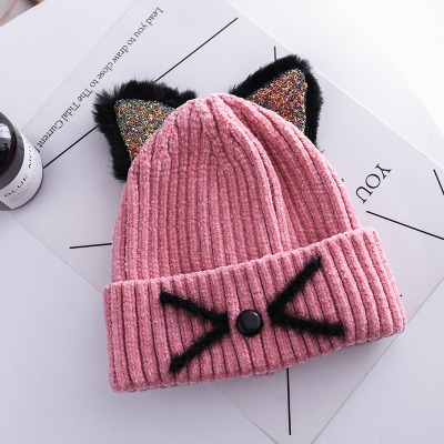 Vinter beanies cap børns strik varm hat baretter tegneserie kat ører cap opvarmning trend udendørs vindtæt hætter beanies baretter: A4
