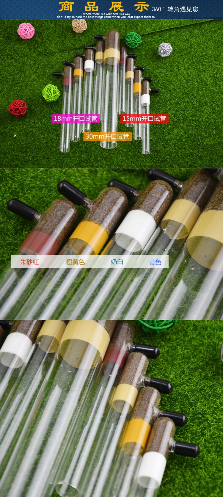 Tubo de prueba mezclado de yeso de arena fina de Bahréin, nido de tubo de ensayo hidratante, granja de hormigas multicolor de 15 a 30mm