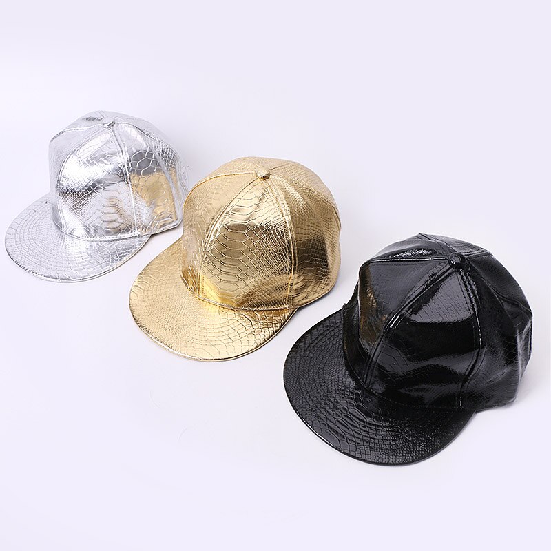 Sommer hatte baseball kasket kvinde mand far hat forår skinnende gylden sølv læder hip hop kasketter justerbar farve snapback sort