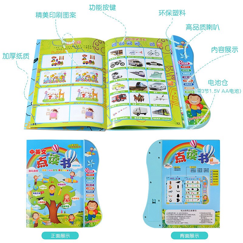 Børnekendskabskort oplyser tidlige barndom engelsk læringsmaskine spædbørn pædagogisk klingende legetøj punktlæsningsmaskine
