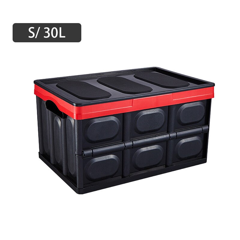 Caja de almacenamiento plegable para maletero de coche, herramientas de pesca de alta capacidad, caja organizadora de artículos diversos, caja organizadora para salida de alimentos, caja de accesorios para bebidas: S Black 30L