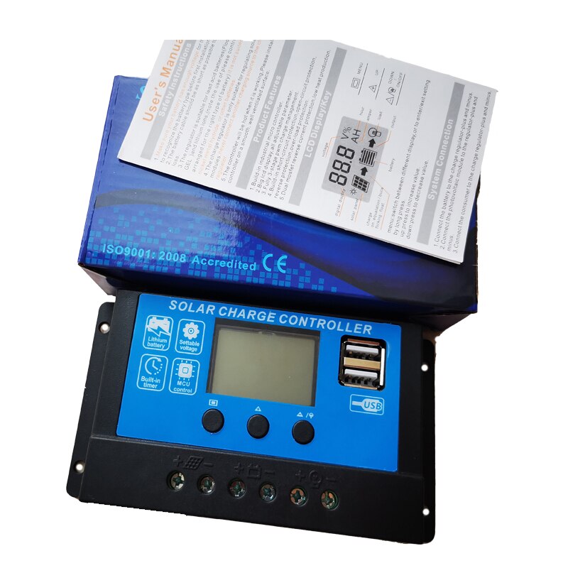Zonnepaneel Laadregelaar 10A 20A 30A Met 12V 24V Auto Pwm 5V Output Regulator Pv Thuis batterij Oplader Lcd Dual Usb