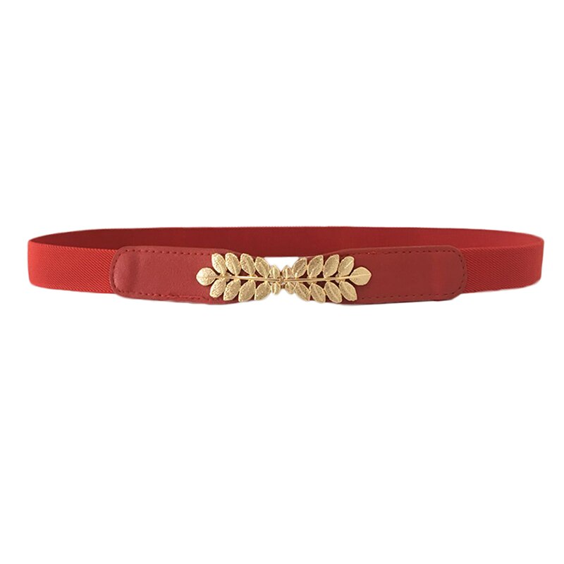 Women Waist Belt Narrow Stretch Dress Belt Thin Buckle Waistband: Red